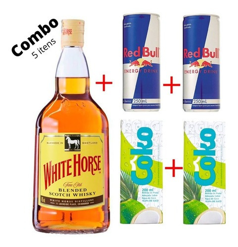 Combo 1 Whisky White Horse 2 Energéticos 2 Gelo D Coco 700ml