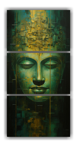 45x90cm Cuadro Abstracto Buda Dorado Verde Estilo Óleo 3 Li