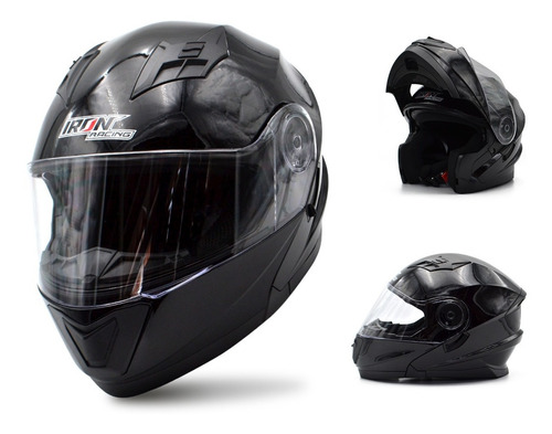 Casco Abatible Doble Lente Mica Int Certif Dot Negro Gloss