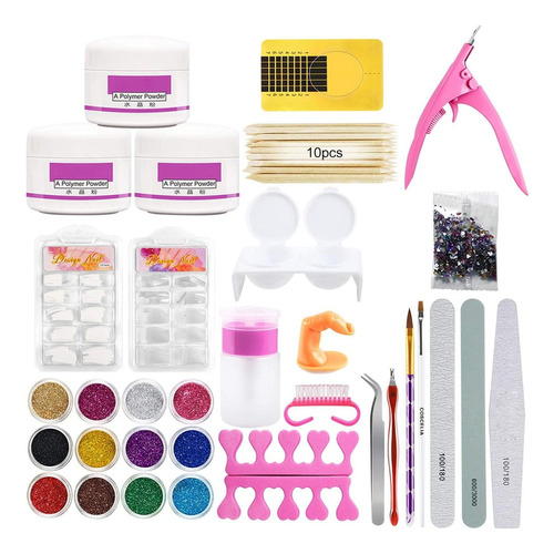 Kit De Uñas Acrílicas 62pcs Polvo Acrílico