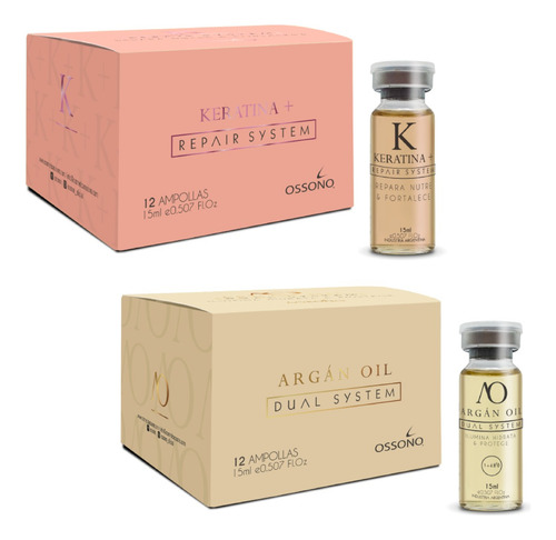 Kit Ossono Ampollas Keratina + Argán Repara E Hidrata