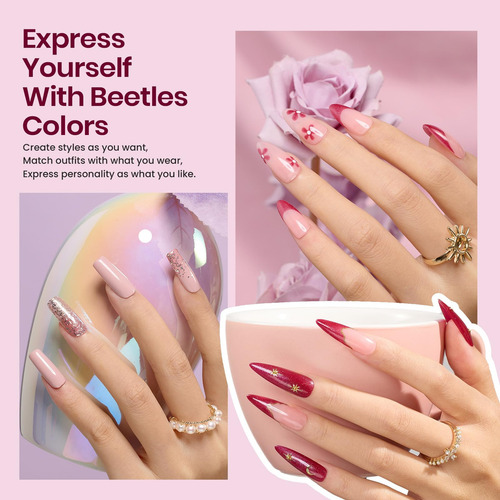 Kit De Esmaltes De Gel Beetles Con Luz Uv 6 Colores Morado N