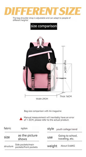 Xb M Mochila Escolar Usb Con Cordones Kuromi + Reloj