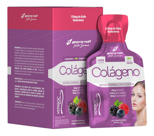 Colágeno Em Gel  Hidrolisado Verisol 10 Sachês Bodyaction Sabor Frutas Vermelhas