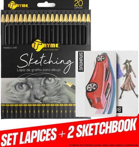 Set 2 Sketchbook + Juego De Lapices Tryme 20 Piezas 