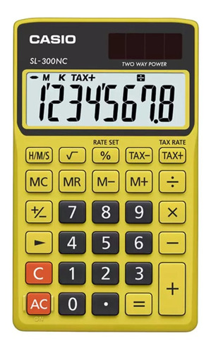 Calculadora Portatil Casio Sl 300nc 8 Digitos Pila Y Solar Color Amarillo y Negro