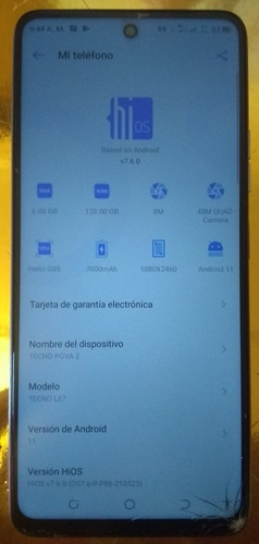 Imagen 3 de 4 de Tecno Pova 2 Pantalla 6.9 Ram 6gb Rom 48 Gb 7000mah 48 Mpx