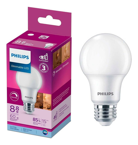 Foco Led Atenuable Ahorrador 8w Luz Fria Philips