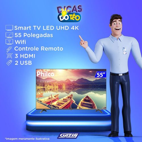Imagem 2 de 5 de Tv 55 Polegadas Philco Led Smart Wifi Hd Usb Ptv55q20snbl