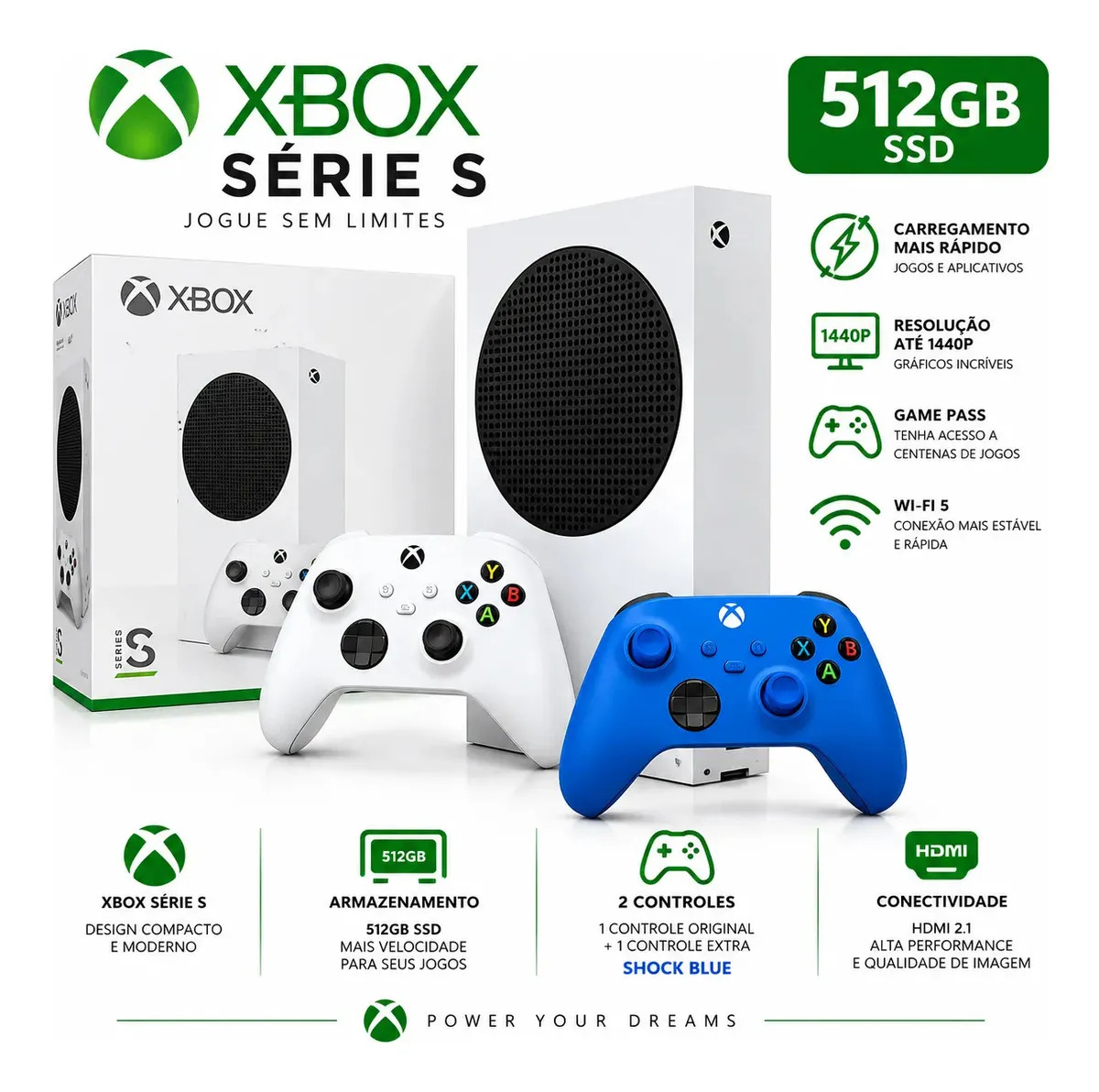 Console Microsoft Xbox Series S 512gb Com Controle Adicional Cor Shock Blue Cor Azul