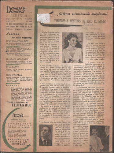 Revista Damas Y Damitas Nº 698 Diciembre 1952