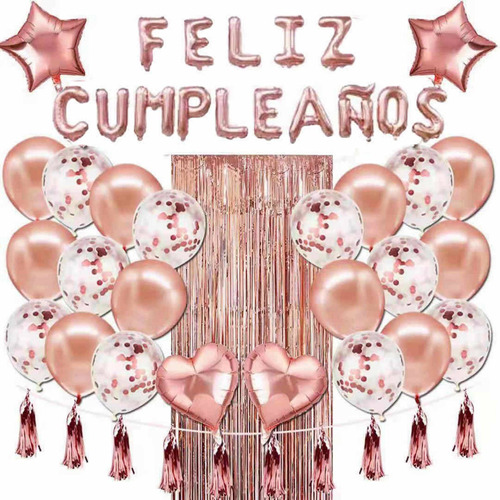 Set De Globos Para Cumpleaños Happy Birthday Cortinas Flecos