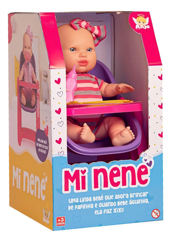 Boneca Infantil Mi Nenê Cadeirão E Xixi Anjo Brinquedos