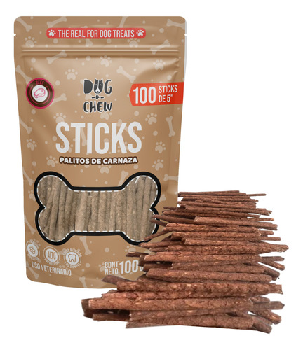 100 Piezas De Carnaza Para Perro, Sticks Sabor Carne 5x9 