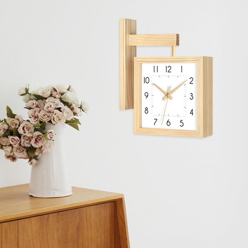 Reloj De Pared De Doble Cara Diseño Color De Madera Y