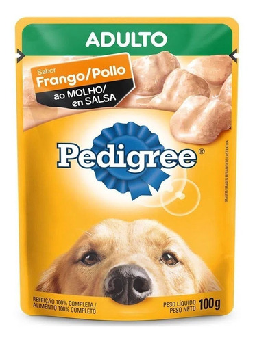 Alimento Pedigree Mainstream Ração para cães adultos Pedigree 25 kg para cão adulto todos os tamanhos sabor frango ao molho em saco de 100g