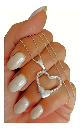 comprar Cadena Plata 925 Con Dije Doble Corazon Cubics Plata 925