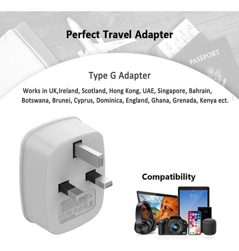 Adaptador De Enchufe De Viaje Tessan Tipo G Con 2 Usb Para N
