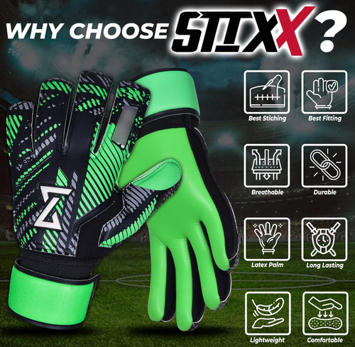Guantes De Portero Stixx Modelo Juvenil Con Agarre Antidesli Verde/negro Talle