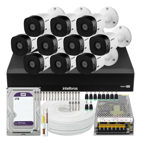 Kit 10 Câmeras Intelbras Vhl 1220 Full Dvr 16 Canais 2tb Wd