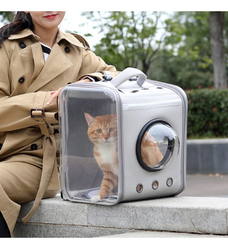Mochila Bolsa Pet Transporte Gato Cachorro Astronauta Cinza