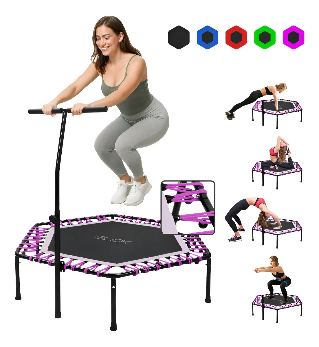 Trampolin Fitness Ejercicio con Barra Agarradera Jumping Aeróbicos 94x101 cm Blick Color Rosa