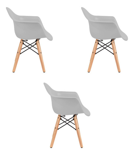 3 Sillas Eames Infantil Con Descansabrazos Modernas - Duduk Gris