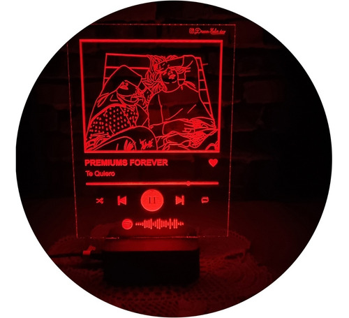 Lámpara Led Álbum Glass Con Foto Dibujada Codigo Spotify 