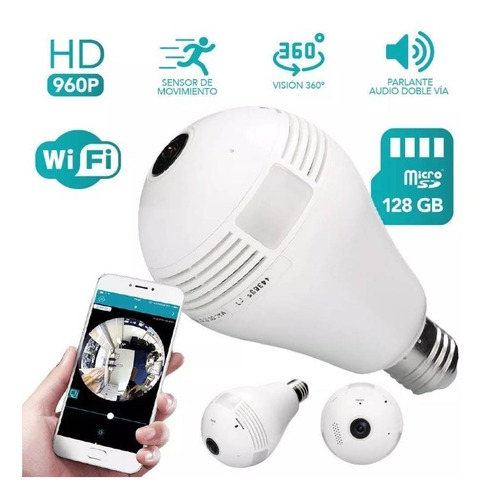 Camara Ip Wifi Foco Lente 360º Led Espia Parlante Sensor