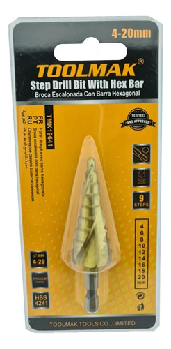 Broca Pino Escalonada Con Barra Hexagonal 4 - 20mm Toolmak