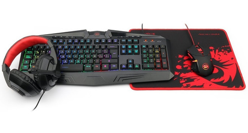 Kit de teclado y mouse gamer Redragon S101-BA Español de color negro