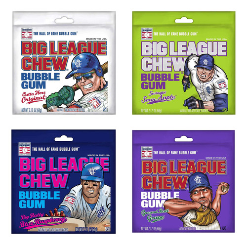 Big League Chew Bubble Gum - Paquete Variado De 4 Sabores, 1