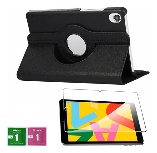 Combo Funda De iPad Air 1 A1474  Giratoria Negro + Mica