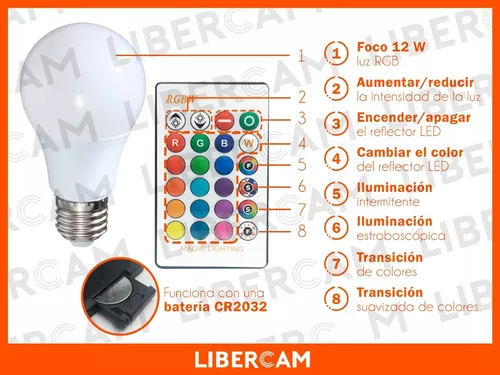 Lampara Foco Led 12w 16 Colores Control Remoto Luz Rgb