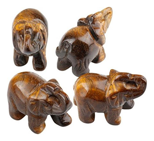 Figura De Elefante En Piedra Tallada. Amuleto, Tiger's Eye S