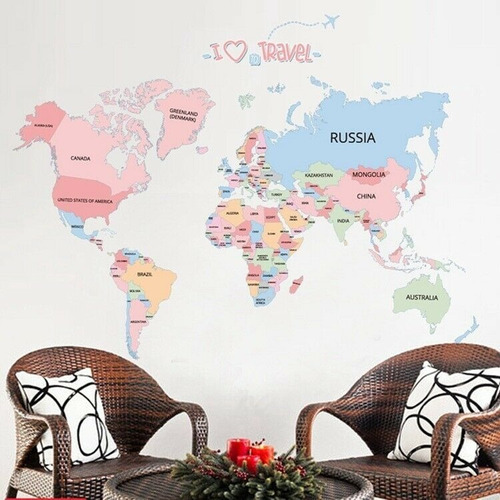 Vinilo Decorativo Sticker Mural Arte Pared - Mapa Mundo