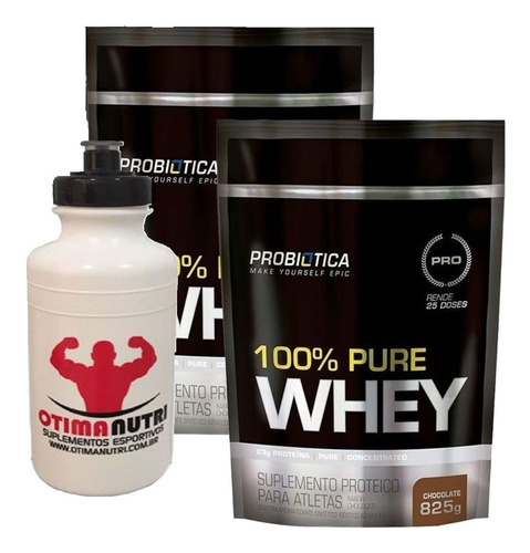 Kit 2x 100% Pure Whey - 825g Chocolate Probiotica   Squeeze