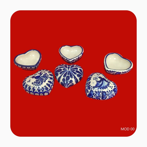 Imagen 2 de 9 de Set 3 Alhajeros Corazón De Talavera Poblana Barroca Azul Lhj