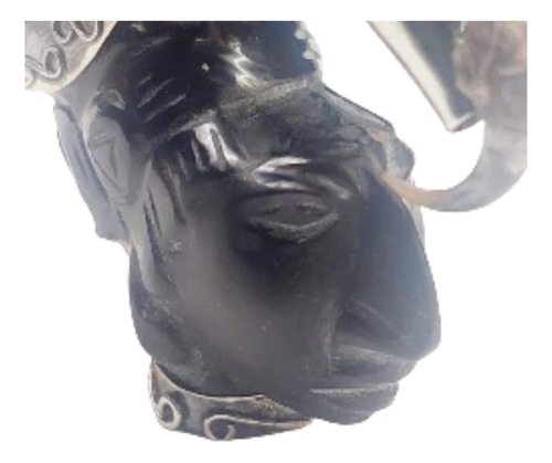 Packal Cabeza Tallada En Obsidiana Con Garras Águila Plata
