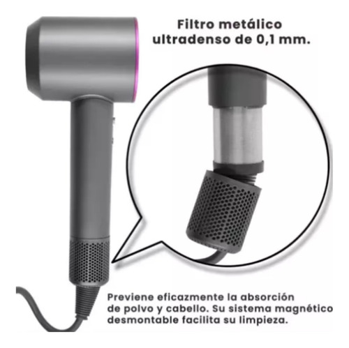 Secador De Pelo Profesional 2400w Premium 3 Velocidades Gris/rosa