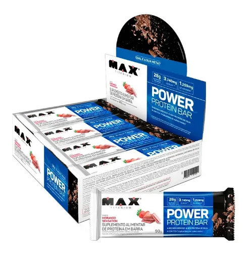 Whey Bar Power Protein 90g - Cx C/ 8 Unidades - Max Titanium Sabo...