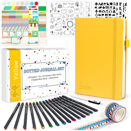 Feela Dotted Journal Kit, Dot Grid Journal Hardcover X6v2h