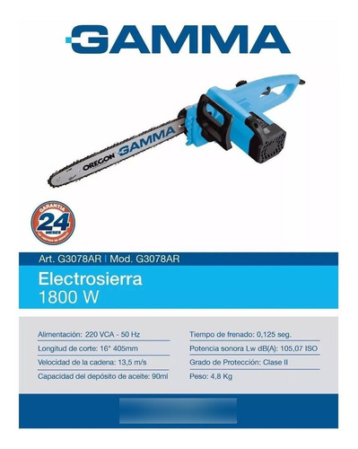 Imagen 2 de 6 de Electrosierra Gamma G3078 Sierra Electrica Poda Gtia 2 Años