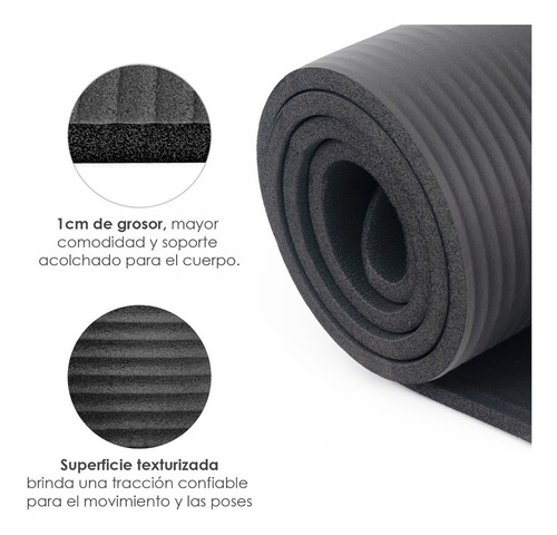 Tapete Yoga Portatil Ejercicio Pilates Correa Transportadora Color Negro