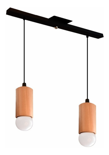 Colgante 2 Luces Madera Nordico + Led E27 Diseño Puraluz