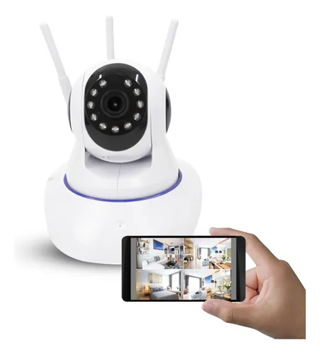comprar Câmera Ip 3 Antenas Wifi Wireless 3ª Geração Visão Noturna Cor Branco