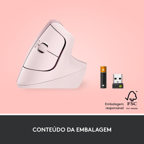 Mouse Ergonômico Sem Fio Lift Destro Rosa Logitech Cor Rosado