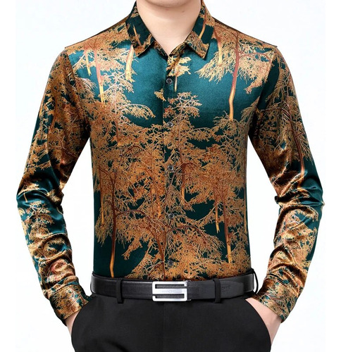 Camisas De Vestir De Terciopelo Masculino Con Estampado De R