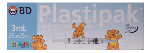 Jeringa Bd Plastipak 3ml 23g 25mm Capacidad En Volumen 3 Ml