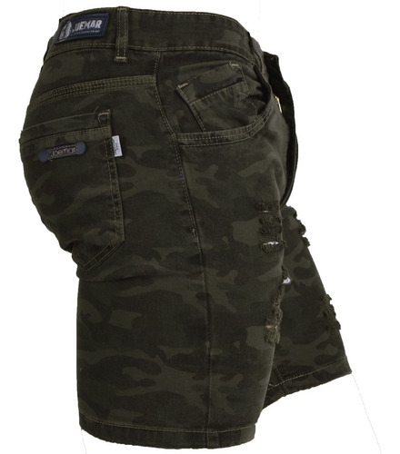 Imagen 3 de 3 de Bermuda Hombre Gabardina Chupin Elastizado Camuflado Rotura